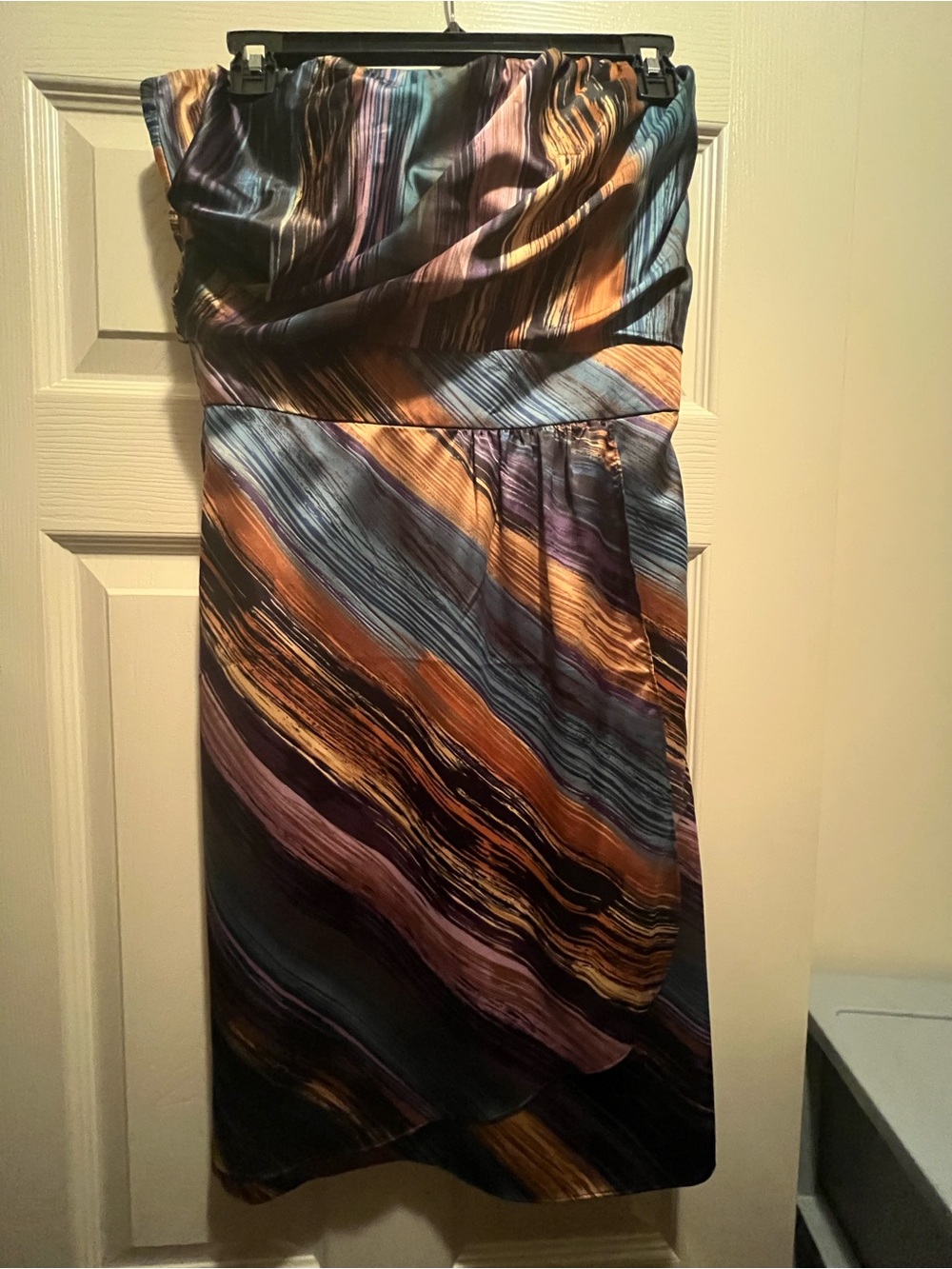 The Limited Satin Strapless Dress in Blue, Purple, Gold and Black